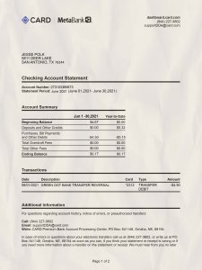 Card.com Bank by Meta Bank Statement PSD Template