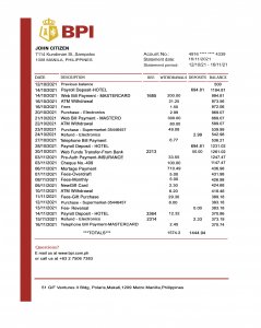 Philippines BPI Bank Statement PSD Template