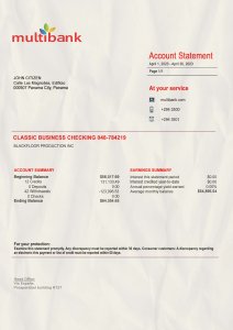 Panama MultiBank Statement PSD Template Download