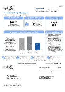 Canada Hydro One Utility Bill PSD Template